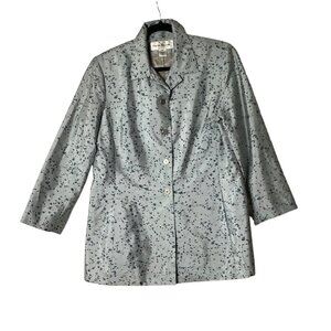 Vtg Rena Rowan Floral 100% Silk Blazer Jacket Size 14 Lined Button Front Blue